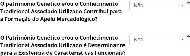 *preenchimento obrigatório Caso seja selecionada a resposta Não para ambos os questionamentos, será apresentada apenas a opção Isento para o item referente à Modalidade