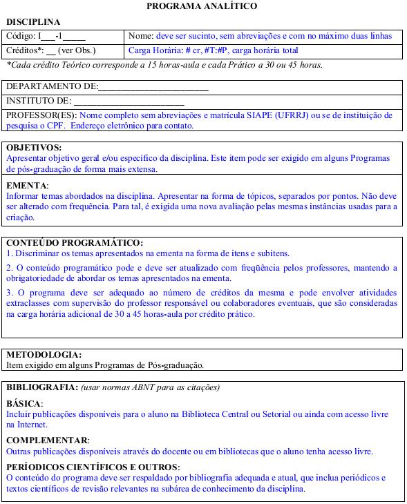 ANEXO II Formulário Para Disciplinas de Pós-Graduação UNIVERSIDADE FEDERAL RURAL DO RIO DE