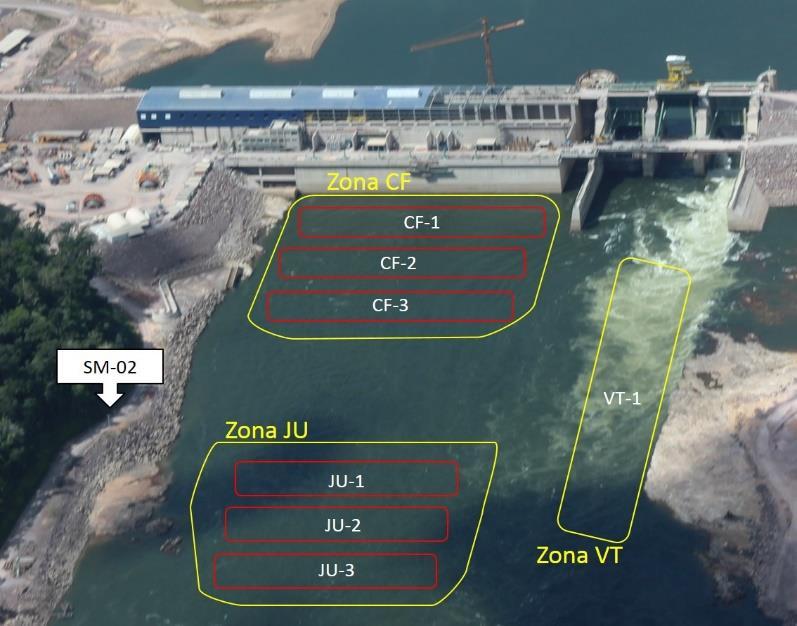 PROSPECÇÕES HIDROACÚSTICAS NA ÁREA DE DEFLUÊNCIA DA UHE SÃO MANOEL Foram realizadas até o momento três campanha de prospecções hidroacústicas mediante sonar Didson.