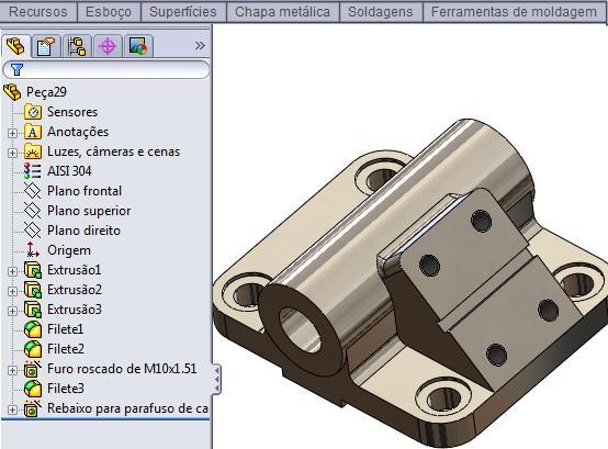 Observe que o material selecionado é exibido