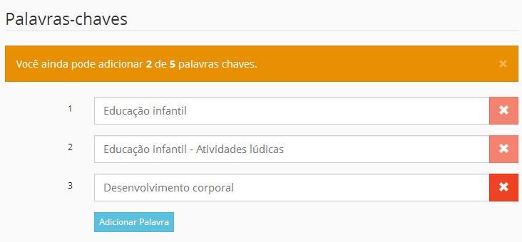 Palavras-chave: lista de palavras ou expressões que representam o conteúdo da obra. Devem aparecer em ordem decrescente de importância, do mais geral para o mais específico.