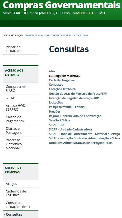 rnamentais.gov.br>, clique em Gestor de Compras, na sequência Consultas, Licitações, e Aviso de Licitação.