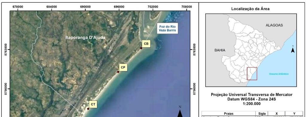 METODOLOGIA Área de estudo A área de estudo consiste nas praias do litoral sul do Estado de Sergipe, distribuídas nos municípios de Estância e Itaporanga D Ajuda (Figura 1 e Tabela 1).
