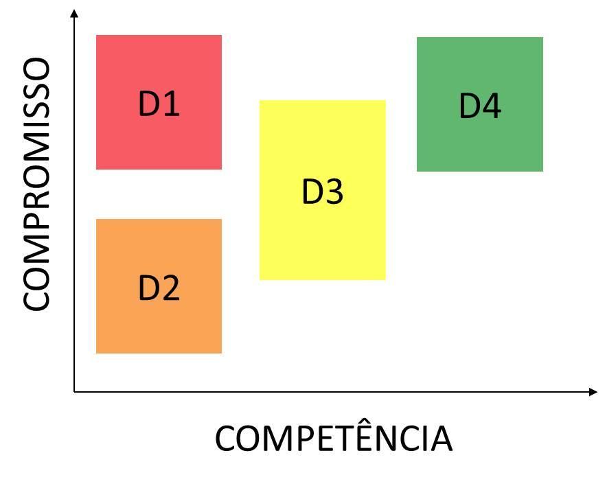 D2 Aprendiz desiludido: tem pouca ou alguma competência e baixo compromisso.