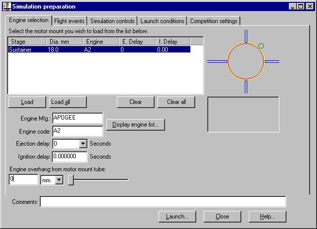 Figura 11. Escolha do motor-foguete do exemplo 1. 18) Fechar o aplicativo RockSim 7.0 selecionando o item File e, em seguida Exit no menu principal.