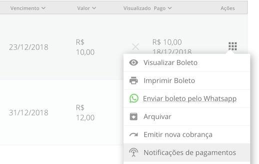 Observação : Hoje não temos uma notificação por email caso a URL de callback não esteja funcionando, mas você pode ver o status das notificações na tela de cobranças, e caso sua URL não esteja