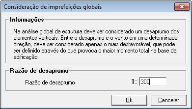 Se o momento estimado pela razão de desaprumo for maior que o momento causado pelo carregamento de vento, o TQS emitirá uma mensagem de erro grave,