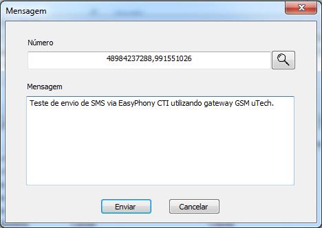 4.5. Envio de SMS Quando se está utilizando um gateway GSM da utech, pode-se configurar o EasyPhony para o envio de SMS. Para mais informações sobre o gateway GSM, clique aqui.