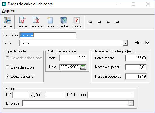 2. Caixas e contas O contexto caixas e contas tem como finalidade definir os tipos de caixas e contas a serem utilizados pela escola. 1. Clique para expandir o contexto cadastros básicos.