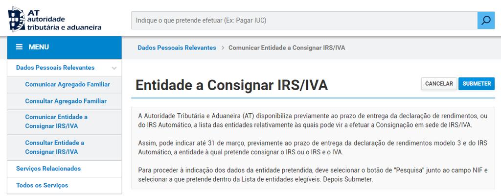 06 COMUNICAR ENTIDADE A CONSIGNAR IRS/IVA PARA ACEDER À FUNCIONALIDADE