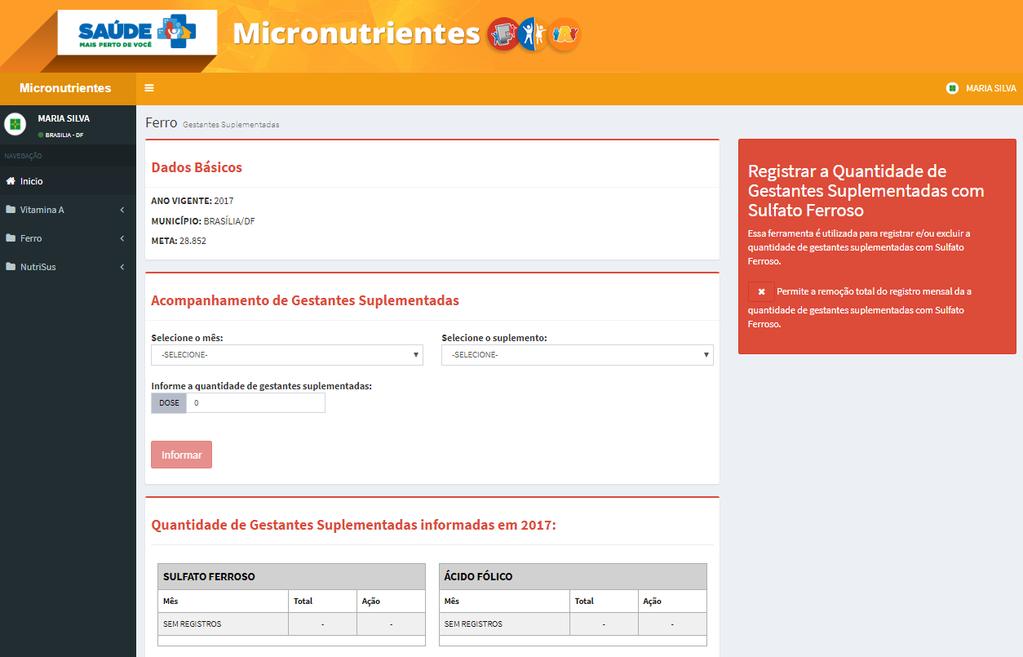 Selecione o mês no qual será realizado o registro.