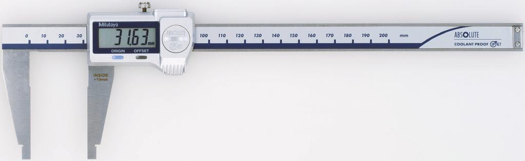 Paquímetros Um instrumento de medição padrão em toda indústria Paquímetro igital de Bico Interno/Externo Série 550 com bicos arredondados (para medição em furos) Oferece resolução de 0,01mm.