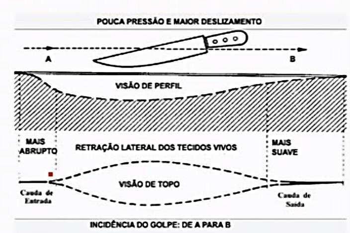 começa a lesão a teremos um corte com a maior profundidade. Temos a maior profundidade porque a pressão é maior.