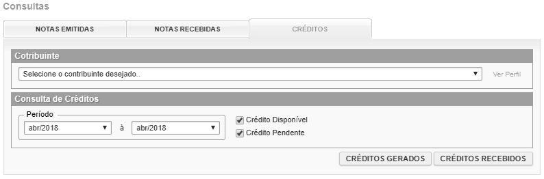 Página 61 de 97 Selecione o tipo de arquivo a ser gerado. 6.5 Consulta de Créditos Através da aba Consulta de Créditos é possível consultar os créditos gerados ou recebidos, disponíveis ou pendentes de um determinado período.