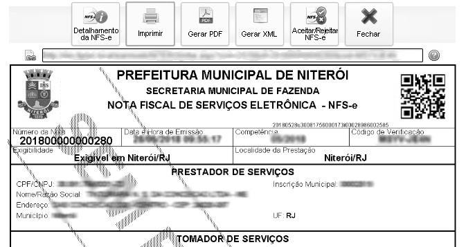 Página 65 de 97 Para aceitar ou rejeitar a nfs-e, o tomador deverá clicar no botão como demonstrado abaixo: Clique em Aceitar/Rejeitar NFS-e.