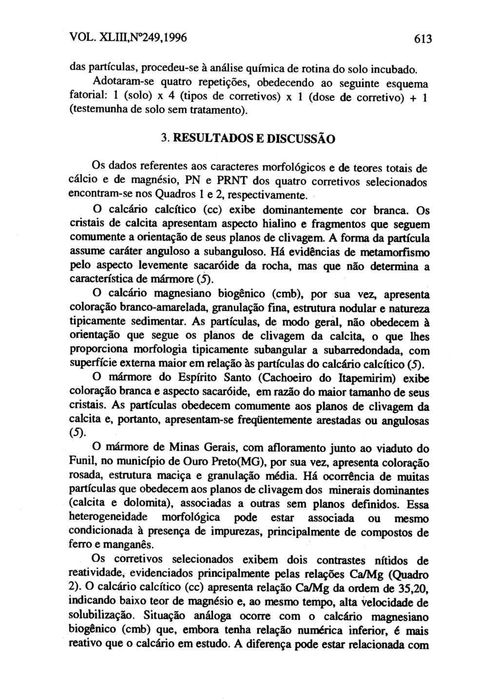 VOL. XLIII,N49,1996 613 das partículas, procedeu-se à análise química de rotina do solo incubado.