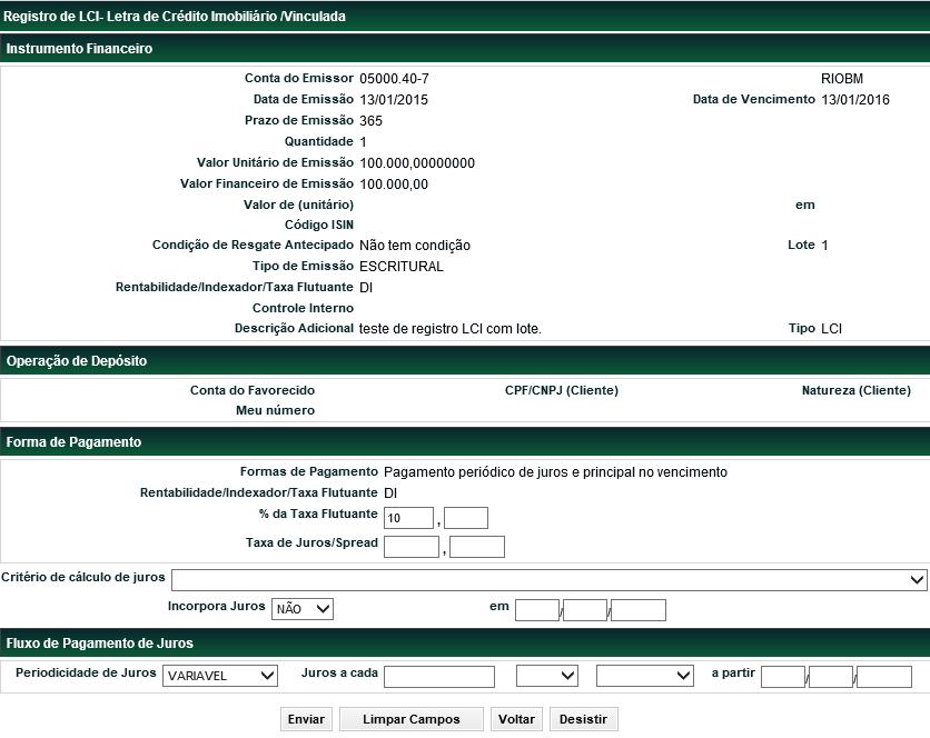 Forma de Pagamento - Inclusão de dados LIG Após clicar no botão Enviar é apresentada tela de confirmação dos dados.