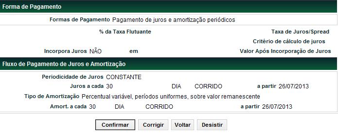 juros e amortizações periódicos Após clicar no botão