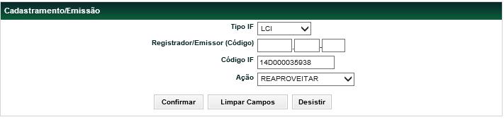 Opção Reaproveitar Menu Títulos e Valores Mobiliários > Instrumento Financeiro > Cadastramento/Emissão Ação Reaproveitar Função disponível para os