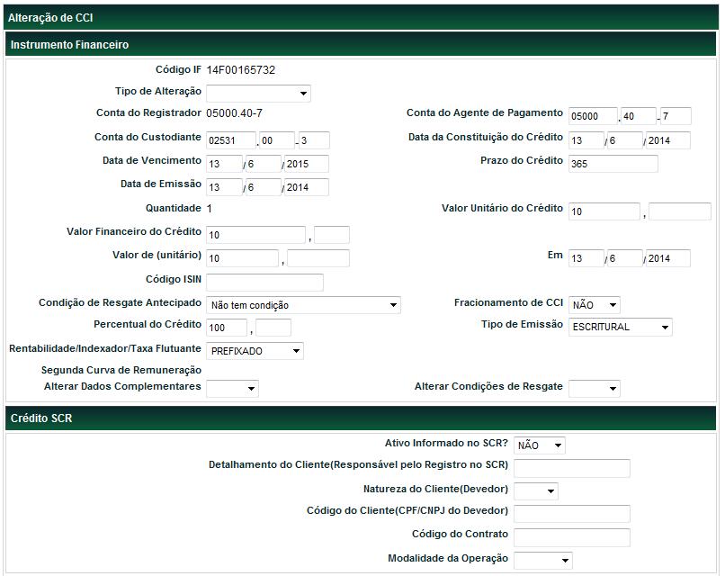 Para isso, na tela de alteração de características apenas o campo Alterar dados complementares deve ser preenchido com SIM, o que dará acesso à tela de alteração de dados complementares.