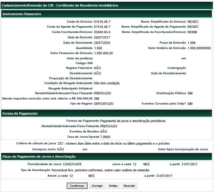 Após clicar no botão Enviar é apresentada tela de confirmação dos dados.