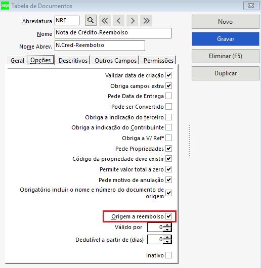 crédito reembolso é criado pela aplicação aquando da criação da base de dados e contém todas as