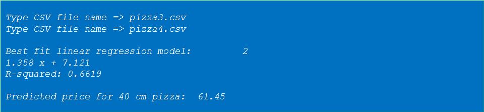 Regressão Linear Múltipla Ao rodarmos o programa pizza5.py para os dados dos arquivos pizza3.csv e pizza4.