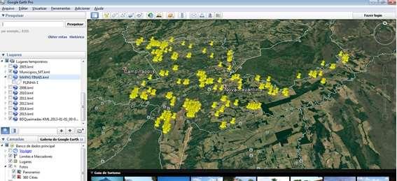 abaixo, com dados extraídos do sistema de monitoramento de queimadas do INPE. Mapa de Nova Xavantina com focos de incêndio no ano de 2013. Figura 23.