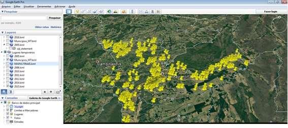 abaixo, com dados extraídos do sistema de monitoramento de queimadas do INPE. Mapa de Nova Xavantina com focos de incêndio no ano de 2015. Figura 27.