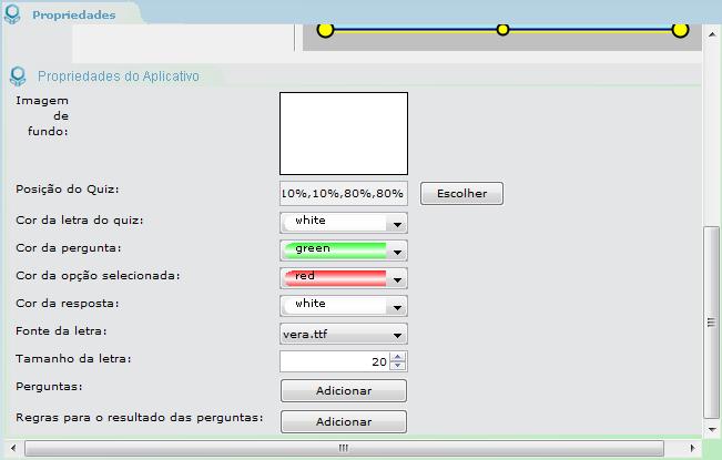 Modelos de Interatividade Quando um modelo de interatividade é clicado na linha de tempo, além das propriedades genéricas, que toda mídia tem (nome, tempo e região), também são apresentados os