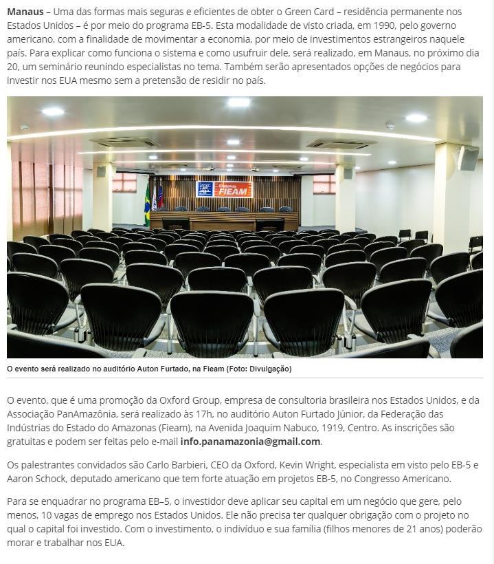Título: Especialistas discutirão em Manaus como fazer negócios no EUA Veículo: CBIC Hoje Data: 12.09.