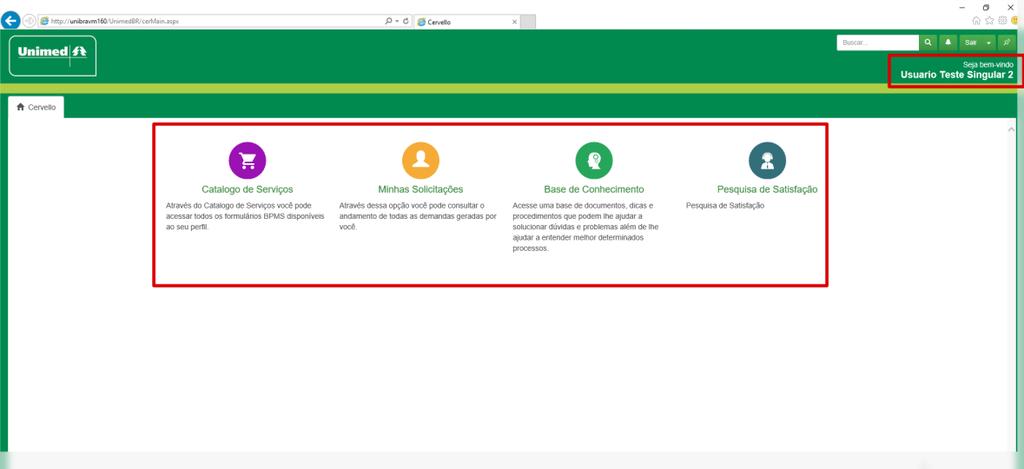 4. Gerir Sistema de Chamados Do lado direito superior nome do usuário que está logado no sistema.