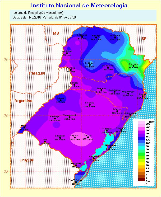 Ano 16 / Número 10 BOLETIM CLIMÁTICO NOVEMBRO-DEZEMBRO-JANEIRO (2018-2019) Estado do Rio Grande do Sul Resp. Técnica: 8 0 DISME/INMET e CPPMet/UFPEL Pelotas, 23 de outubro de 2018.