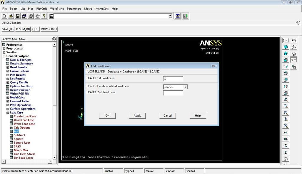 No ANSYS Main Menu dentro do General Postproc clicar em Read Results, Next Set para recuperar, plotar e listar os resultados para o terceiro STEP de carga; Então, ainda dentro do General Postproc