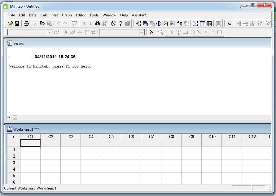 Iniciando o Minitab16 Na barra de tarefas do Windows, selecione Iniciar Todos