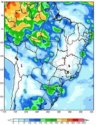 No final da semana deve ocorrer chuva fraca nas bacias dos rios Jacuí, Uruguai, Iguaçu.