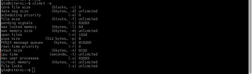ulimit Comando do Linux para saber