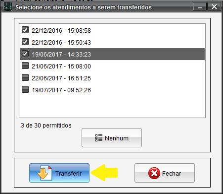 6 Marque os eventos desejados e clique em Transferir.