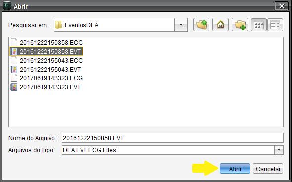 3 Abra a pasta contendo os dados do DEA, selecione o evento desejado e clique em Abrir.