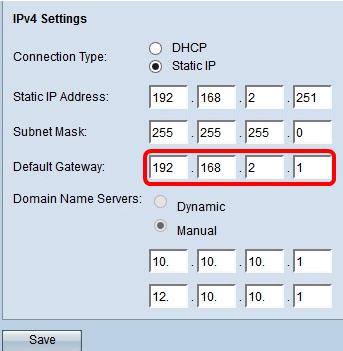 Etapa 5. Incorpore o IP address do DNS aos campos do Domain Name Server.