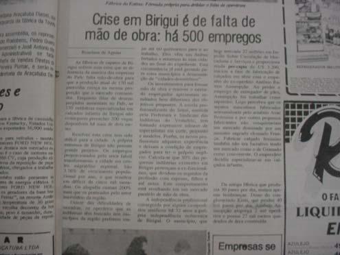 74 Figura 3.1 Página do jornal comentando a falta de empregados em Birigüi em 1990. Fonte: Folha da Região de 29/07/1990.