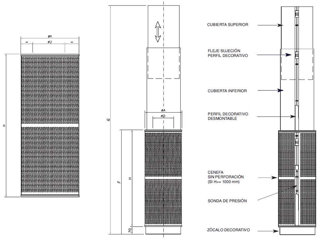 DV Para MM COBERTA SUPERIOR TIRA DE FIXAÇÃO PERFIL DECORATIVO COBERTA INFERIOR PERFIL DECORATIVO DESMONTÁVEL SANEFA SEM PERFURAÇÃO (SI H>= 1000 mm) SONDA