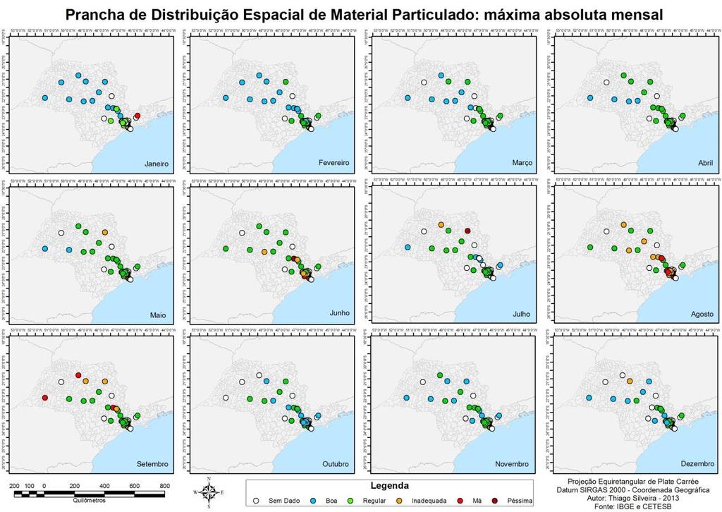 Mapa 2: Prancha de distribuição espacial de material particulado no pior dia de cada mês de 2010.