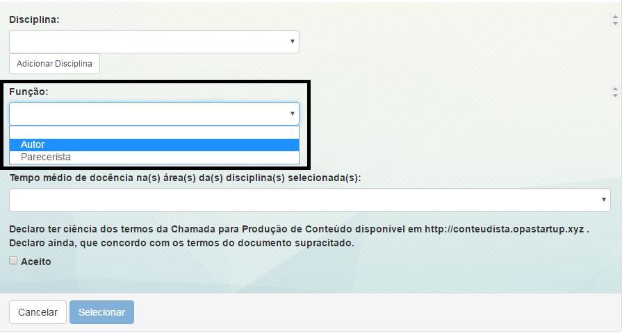 A função que deseja exercer (lembrando que mesmo que consiga