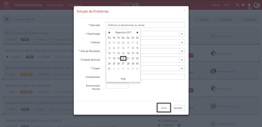 Registrar a data prevista para o encerramento da solução.