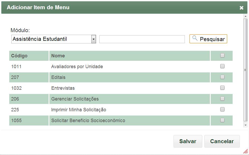 excluir os registros clicando em Excluir ( ), ou Adicionar Item de Menu clicando em ( ).