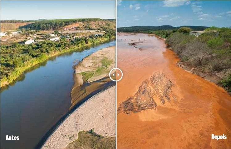 4 Após o rompimento da barragem, o tsunami de lama devastou tudo que estava em seu caminho.