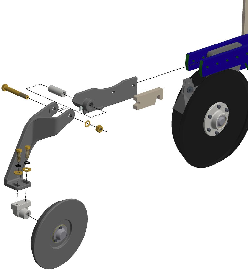 Opcionais Roda cobridora de adubo Monte o fixador da roda cobridora (A) no braço (B).Encaixe a roda cobridora (C) no fixador (A).