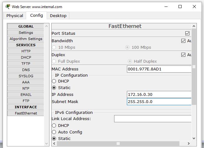 Configuring the www.internal.