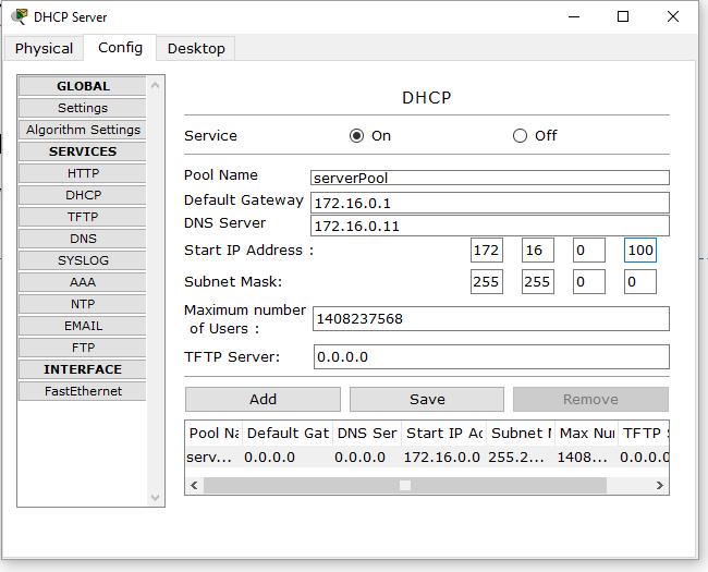 Configuring the DHCP Server Aplicação: DHCP, DNS, and HTTP DHCP: Set the Default Gateway